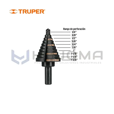 Broca Escalonada 10 escalones 1/4" a 1-3/8" Truper 12126