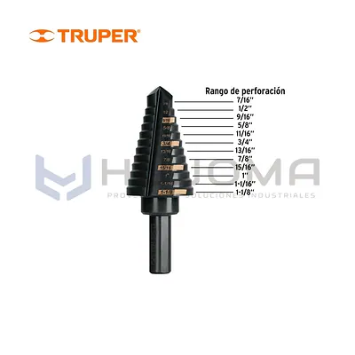 Broca Escalonada 12 escalones 7/16" a 1-1/8" Truper 101458