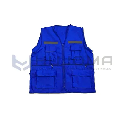 Chaleco reportero drill con cinta reflectiva color azul eléctrico