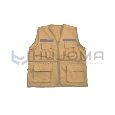 Chaleco reportero drill con cinta reflectiva color beige