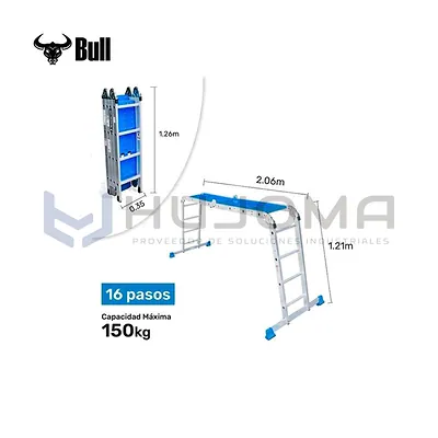 Escalera Multiusos Aluminio 16 Pasos AM150-16IA+P American Bull