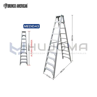 Escalera Tijera 10 Pasos Doble Acceso de Aluminio (ATDA-10IA) Bronco American