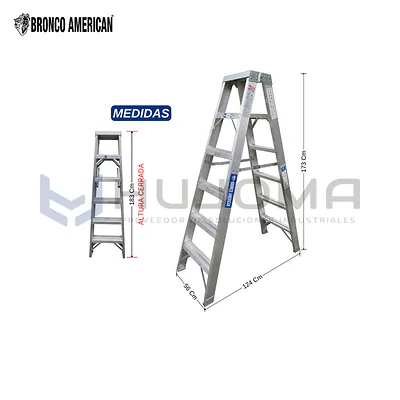 Escalera Tijera Aluminio 6 Pasos Doble Acceso ATDA-06IA Bronco American