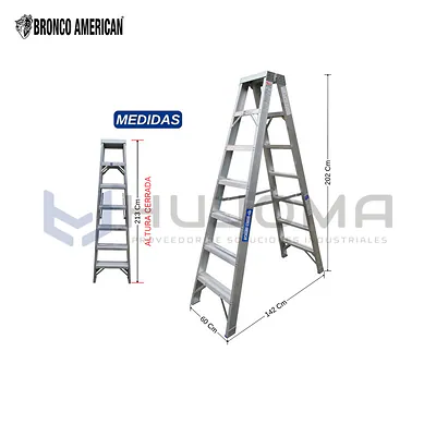 Escalera Tijera Aluminio 7 Pasos Doble Acceso ATDA-7IA Bronco American