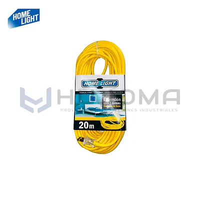 Extensión Eléctrica Amarilla de 20 m con 3 Tomas Home Light