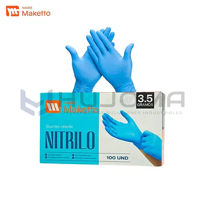 Guantes Descartables de Nitrilo Celeste Maketto