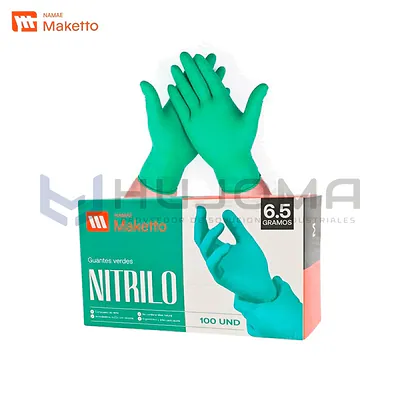 Guantes Descartables de Nitrilo Verde Maketto