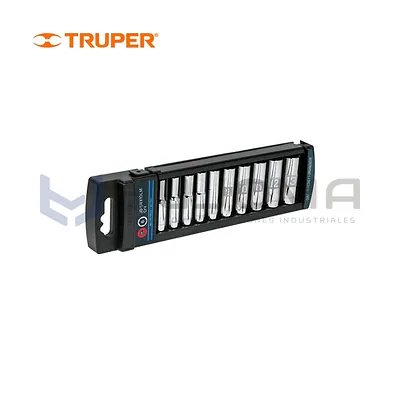 Juego de 10 dados largos en mm, encaste 1/4" Truper 14168