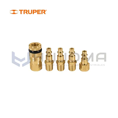 Juego de 5 Coples y Conectores Rápidos de Latón 1/4" NPT Truper 19081