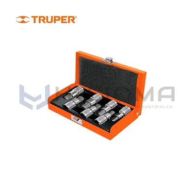 Juego de 7 dados punta hexagonal en pulgadas, encaste 1/2" Truper 13929