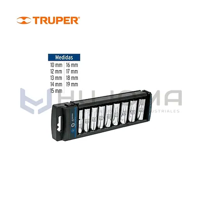 Juego de 9 dados largos en mm, encaste 3/8" Truper 14173