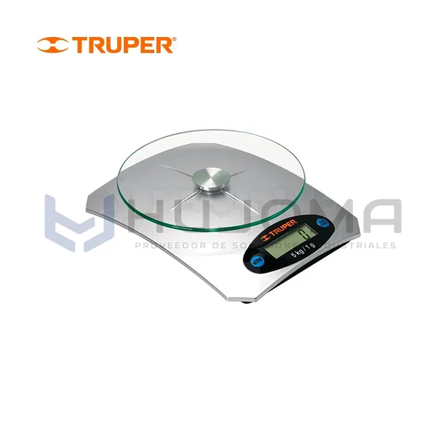 Balanza digital de cocina 5 kg plato de vidrio Truper 15160