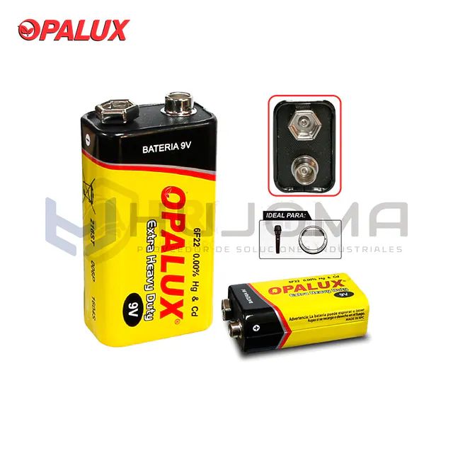 Batería 9V 6F22 No Recargable Opalux BAT-9V