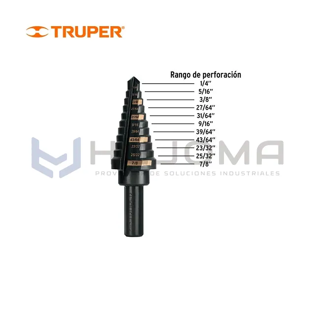Broca Escalonada 11 escalones 1/4" a 7/8" Truper 101457