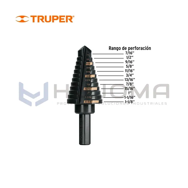 Broca Escalonada 12 escalones 7/16" a 1-1/8" Truper 101458