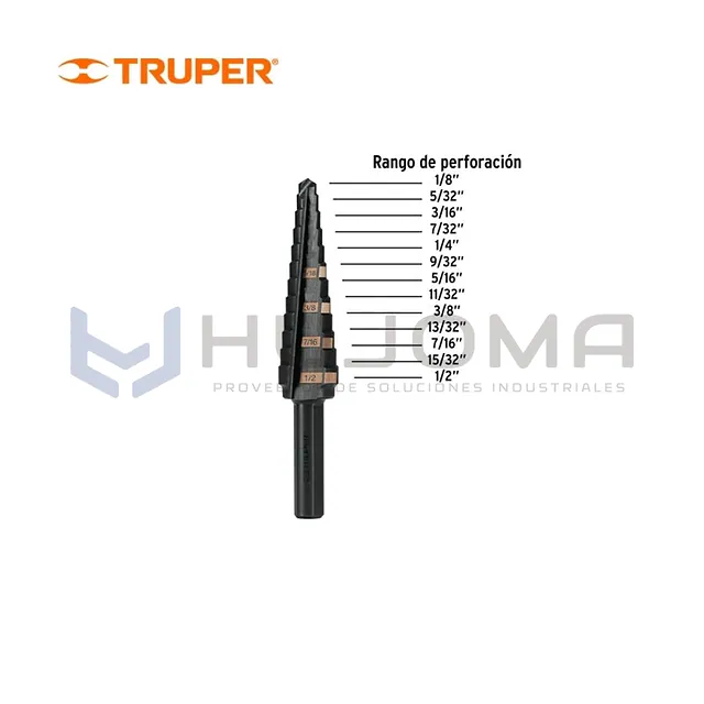 Broca Escalonada 13 escalones 1/8" a 1/2" Truper 12122