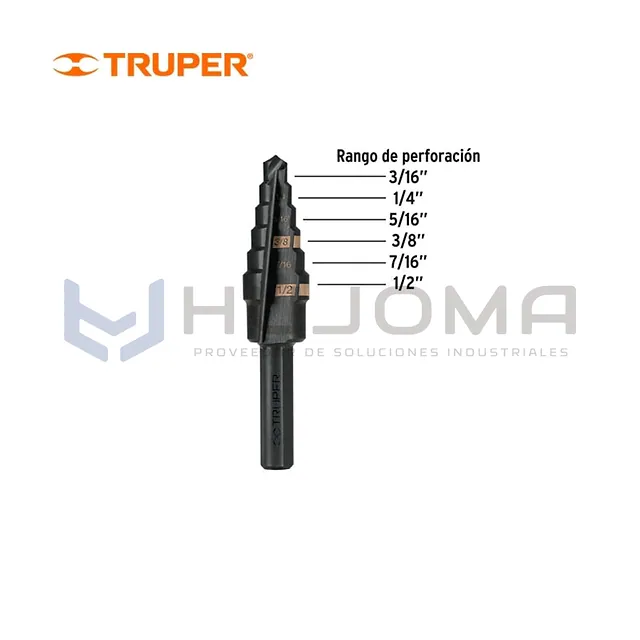 Broca Escalonada 6 escalones 3/16" a 1/2" Truper 12120