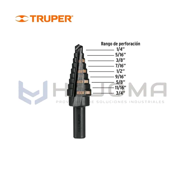 Broca Escalonada 9 escalones 1/4" a 3/4" Truper 12123