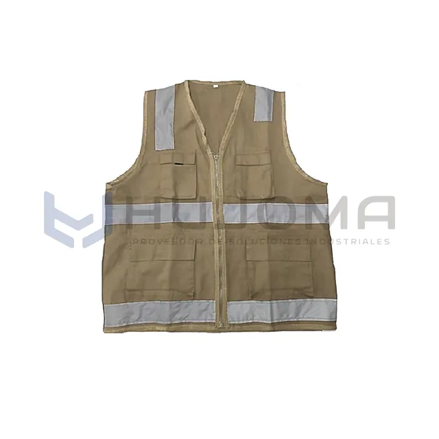Chaleco de seguridad drill modelo H beige con cinta reflectiva
