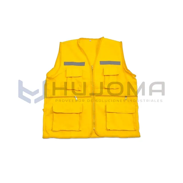 Chaleco reportero drill con cinta reflectiva color amarillo