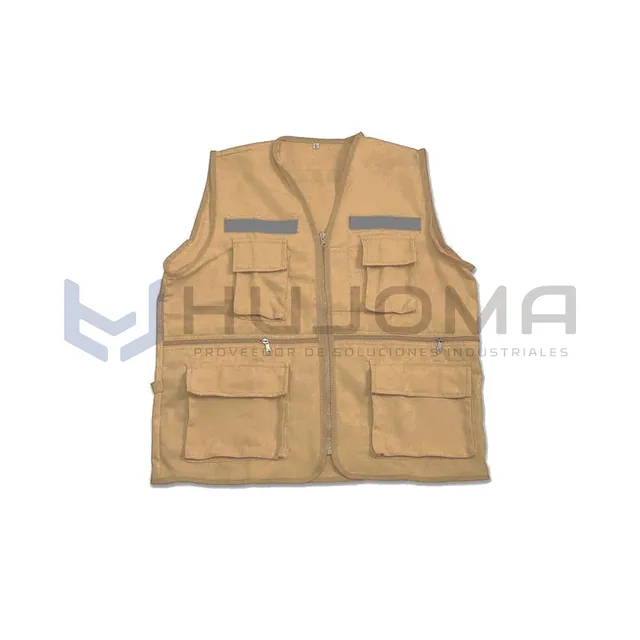 Chaleco reportero drill con cinta reflectiva color beige