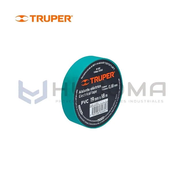 Cinta Aislante Verde 18 m x 19 mm Truper 12502
