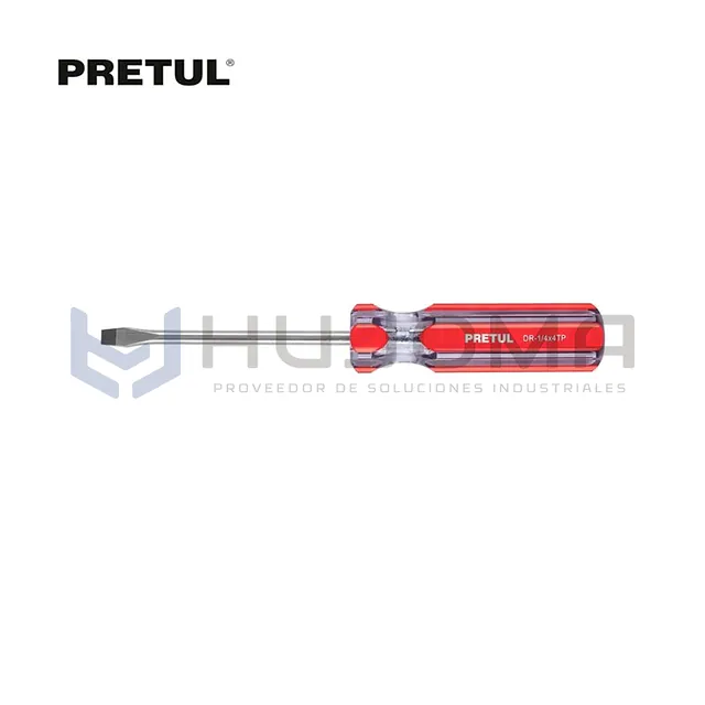 Desarmador Plano 1/4” x 4” mango PVC Pretul 21459