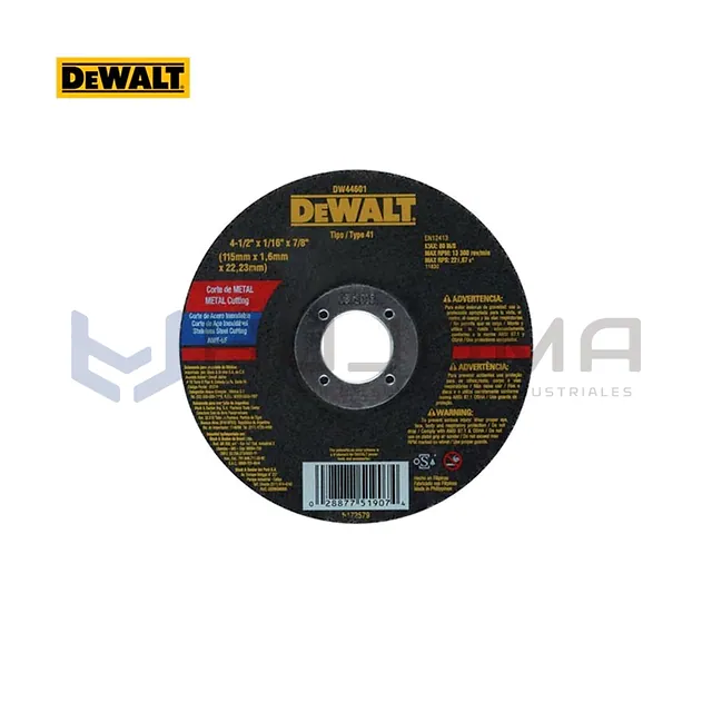 Disco de Corte para Metal 4-1/2" x 1/16" x 7/8" DeWALT DW44601