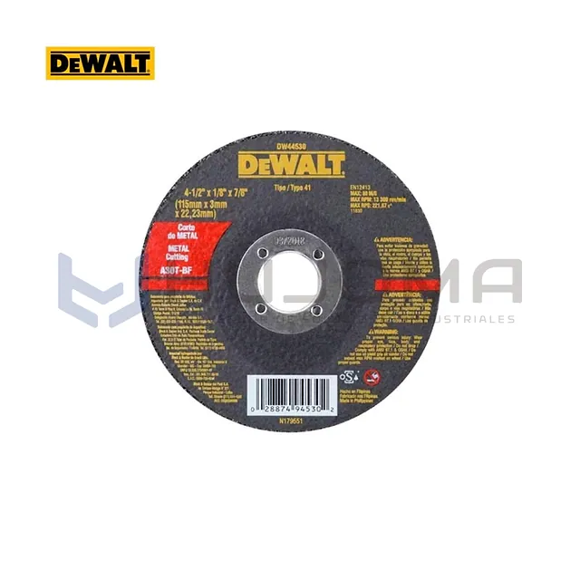 Disco de Corte para Metal 4-1/2" x 1/8" x 7/8" DeWALT DW44530