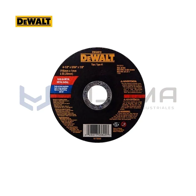 Disco de Corte para Metal 4-1/2" x 3/64" x 7/8" DeWALT DW44618