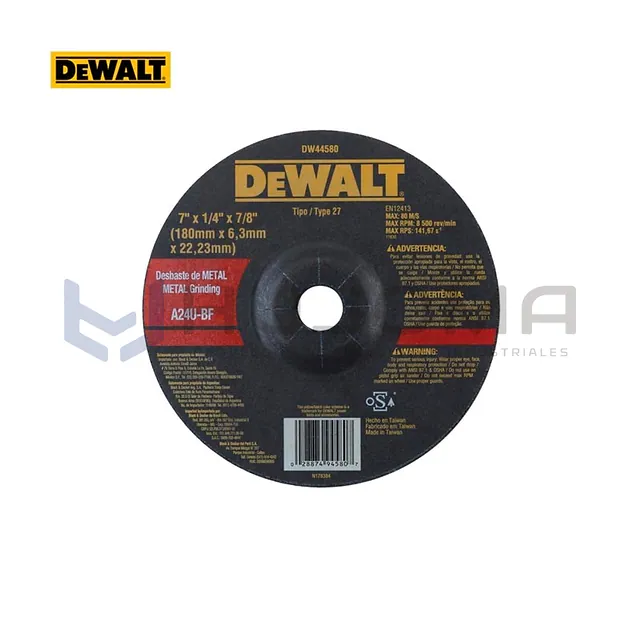 Disco de Desbaste para Metal 7" x 1/4" x 7/8" DeWALT DW44580