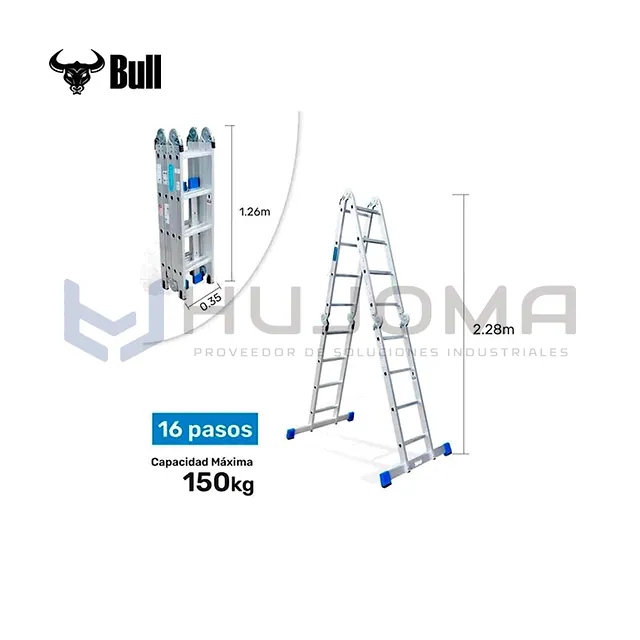 Escalera Multiusos Aluminio 16 Pasos AM150-16IA American Bull