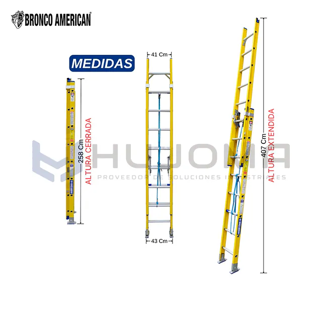 Escalera Telescópica 16 Pasos de Fibra (FTT-16IA) Bronco American