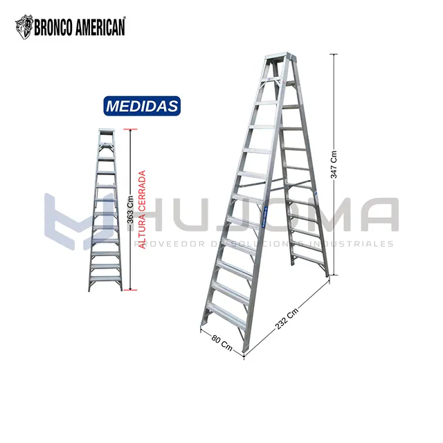 Escalera Tijera 12 Pasos Doble Acceso de Aluminio (ATDA-12IA) Bronco American