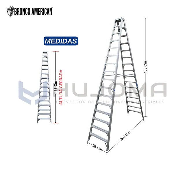 Escalera Tijera 16 Pasos Doble Acceso de Aluminio (ATDA-16IA) Bronco American