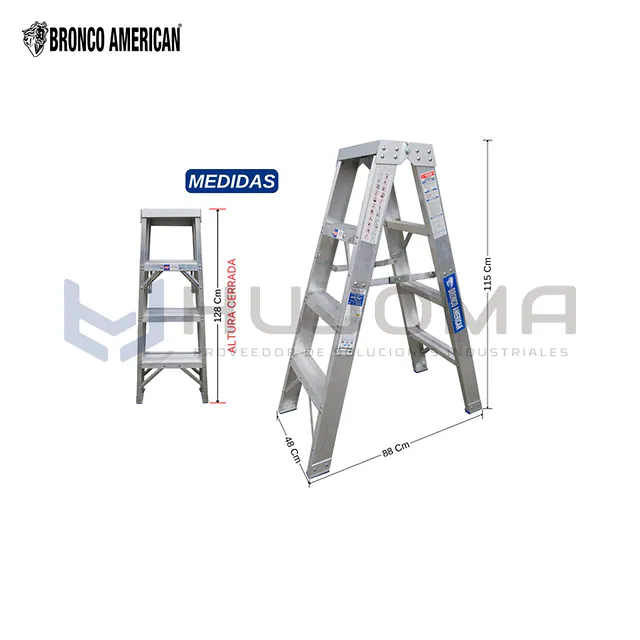 Escalera Tijera 4 Pasos Doble Acceso de Aluminio (ATDA-04IA) Bronco American