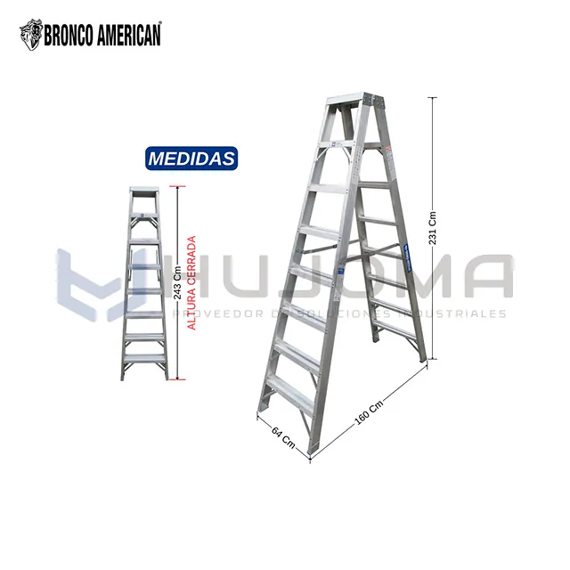 Escalera Tijera Aluminio 8 Pasos Doble Acceso ATDA-8IA Bronco American
