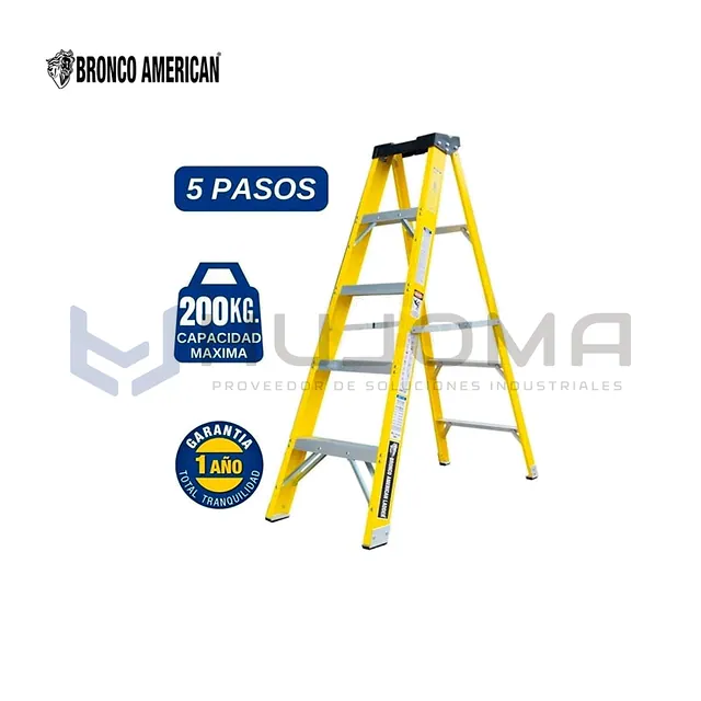 Escalera Tijera Fibra 5 Pasos Simple Acceso FTSA-5IA Bronco American