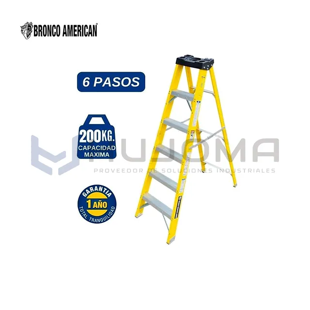 Escalera Tijera Fibra 6 Pasos Simple Acceso FTSA-6IA Bronco American