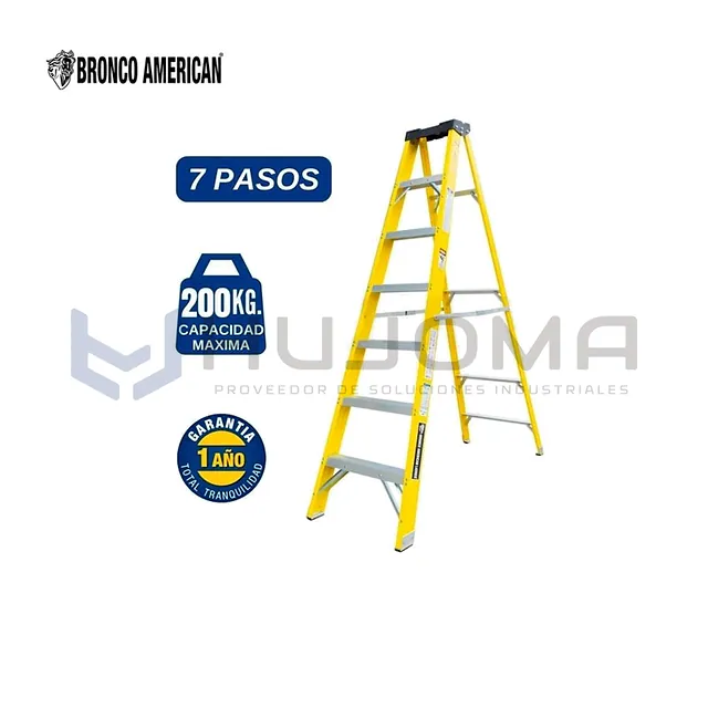 Escalera Tijera Fibra 7 Pasos Simple Acceso FTSA-7IA Bronco American