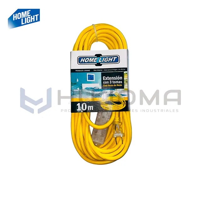 Extensión Eléctrica Amarilla de 10 m con 3 Tomas Home Light
