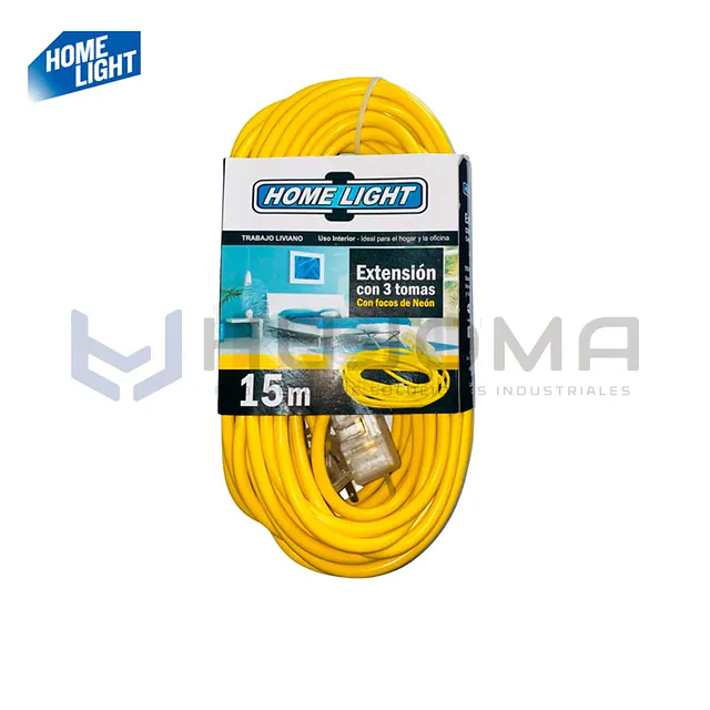 Extensión Eléctrica Amarilla de 15 m con 3 Tomas Home Light