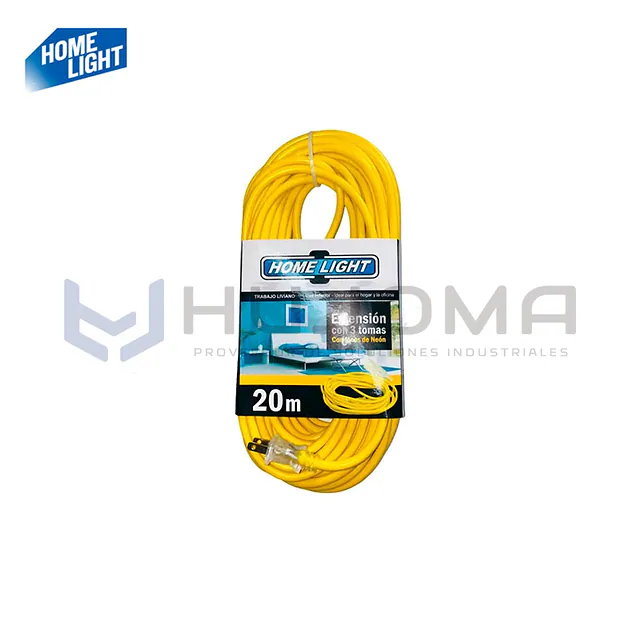 Extensión Eléctrica Amarilla de 20 m con 3 Tomas Home Light