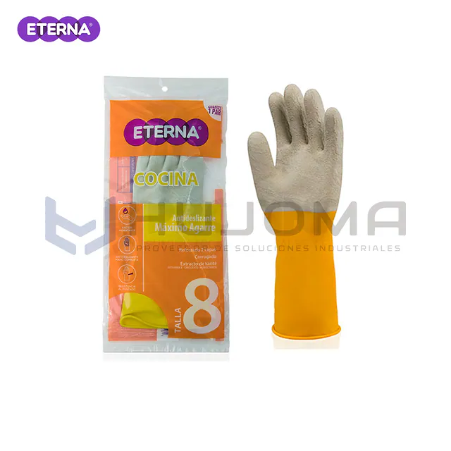 Guante de Jebe Corrugado 2 Capas Amarillo Eterna