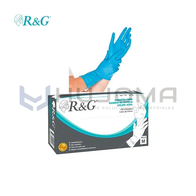 Guantes descartables de nitrilo azul x 100 R&G