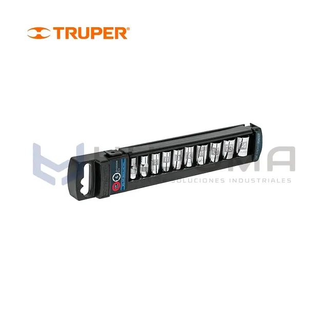 Juego de 10 Dados Cortos en mm, encaste 1/4" Truper 14166