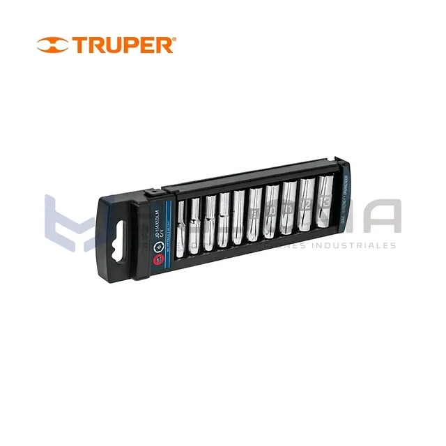 Juego de 10 dados largos en mm, encaste 1/4" Truper 14168