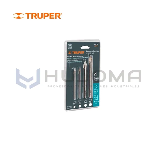 Juego de 4 brocas para vidrio y mayólica Truper 101798