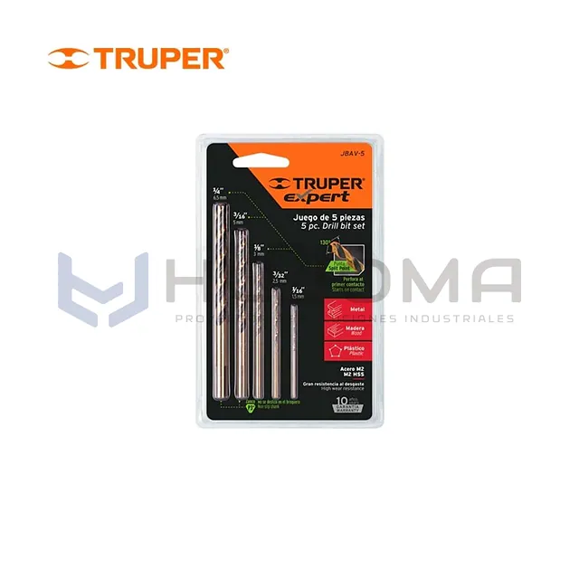 Juego de 5 brocas HSS para metal Truper Expert 11394