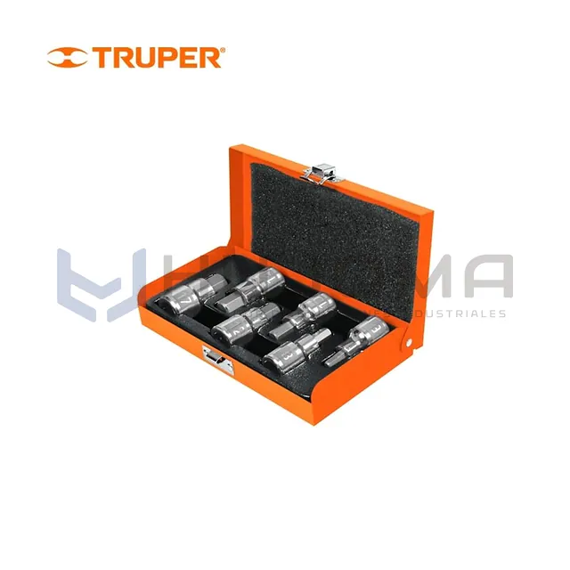 Juego de 6 dados punta hexagonal en mm, encaste 1/2" Truper 13926